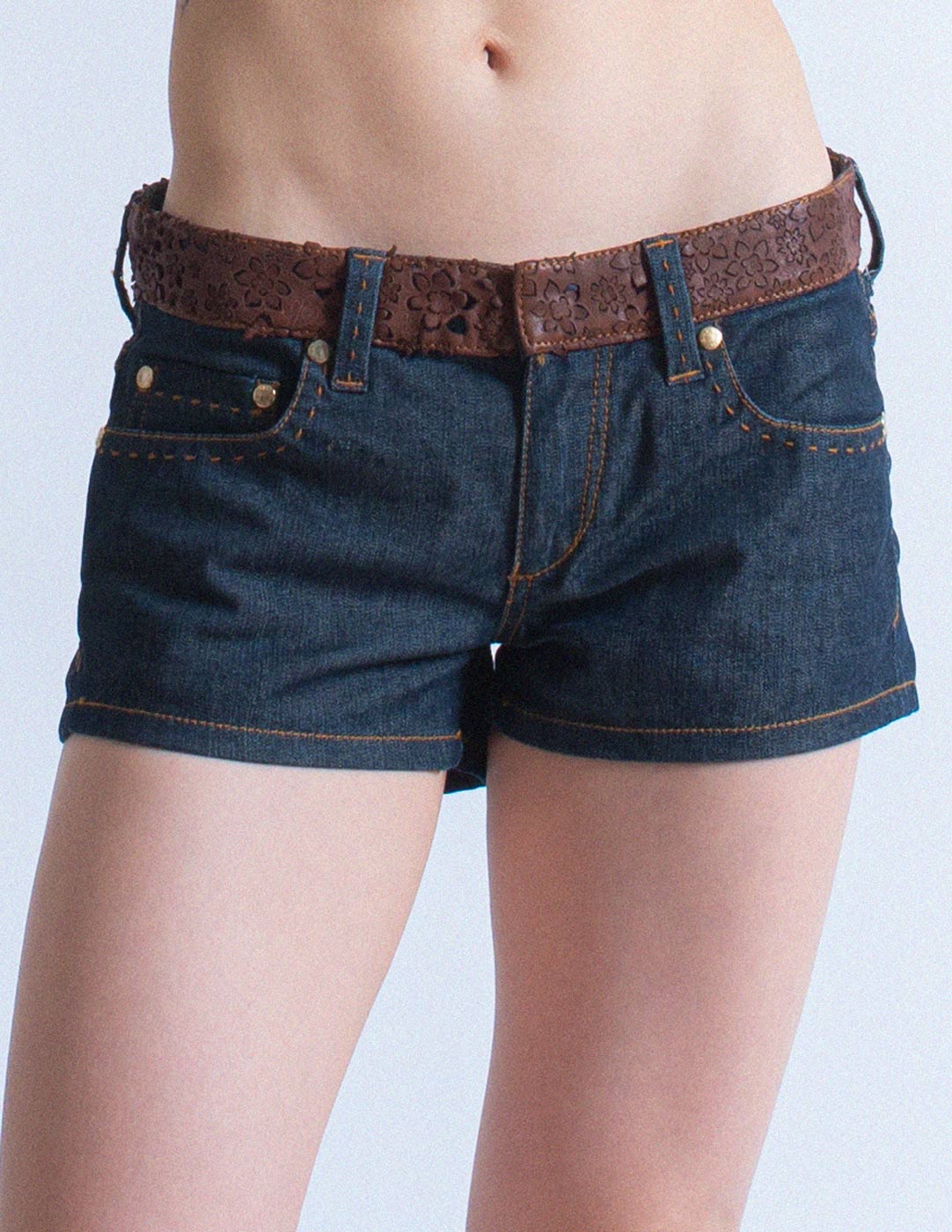 Blumarine denim shorts with leather trim front