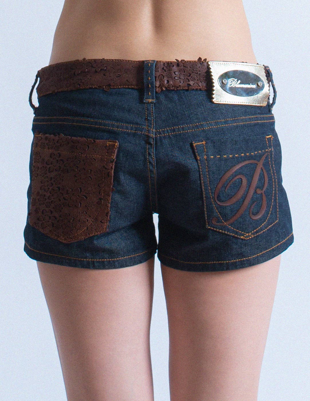 Blumarine denim shorts with leather trim back