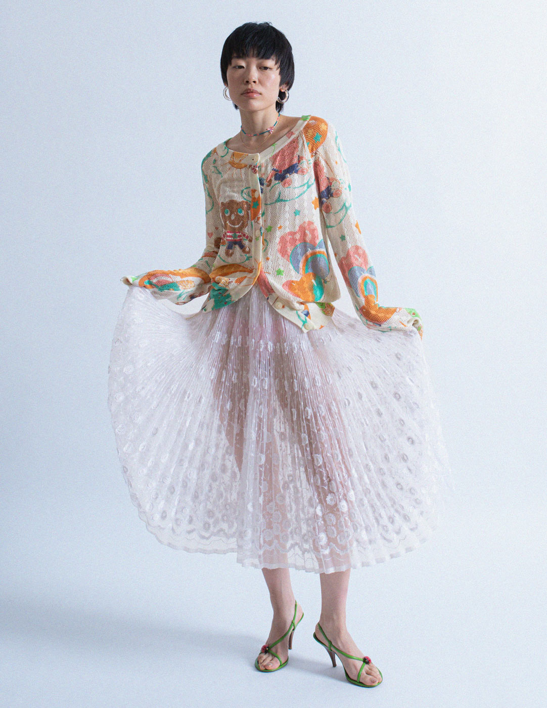 Comme des Garçons embroidered lace pleated skirt