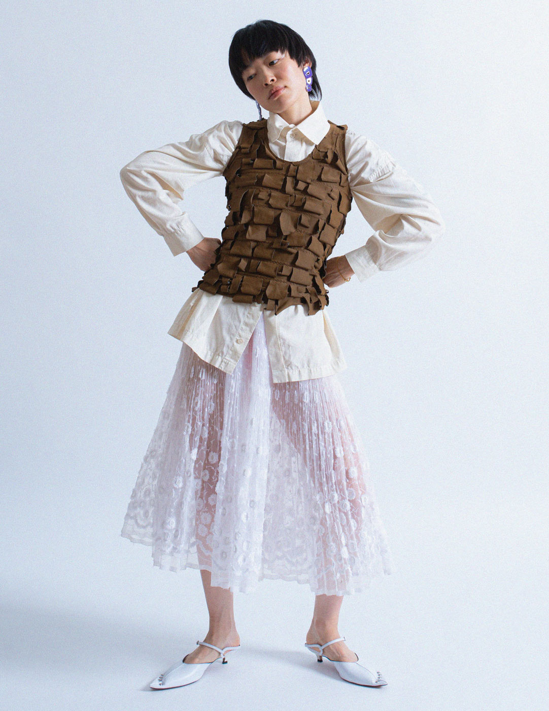 Comme des Garçons embroidered lace pleated skirt