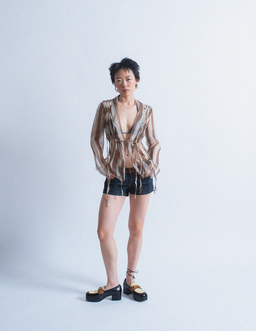 Blumarine denim shorts with leather trim