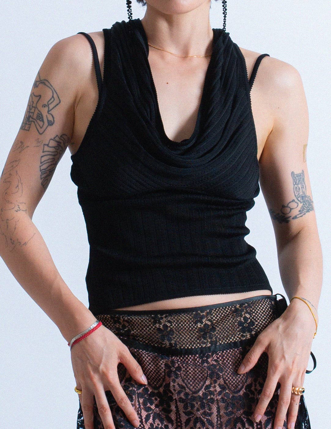 John Galliano vintage black multi-way woven top shawl detail