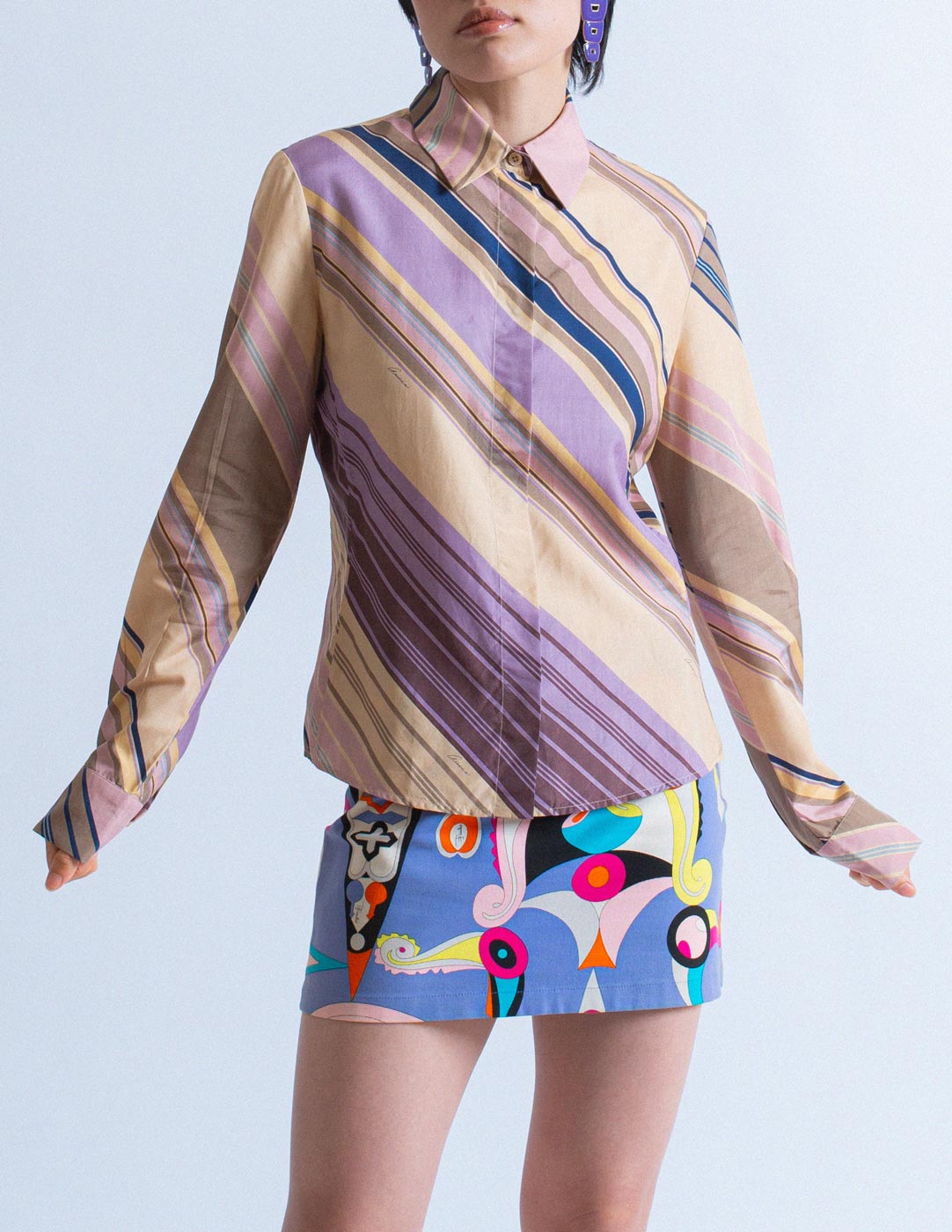 Gucci vintage lavender and cream striped silk shirt front detail
