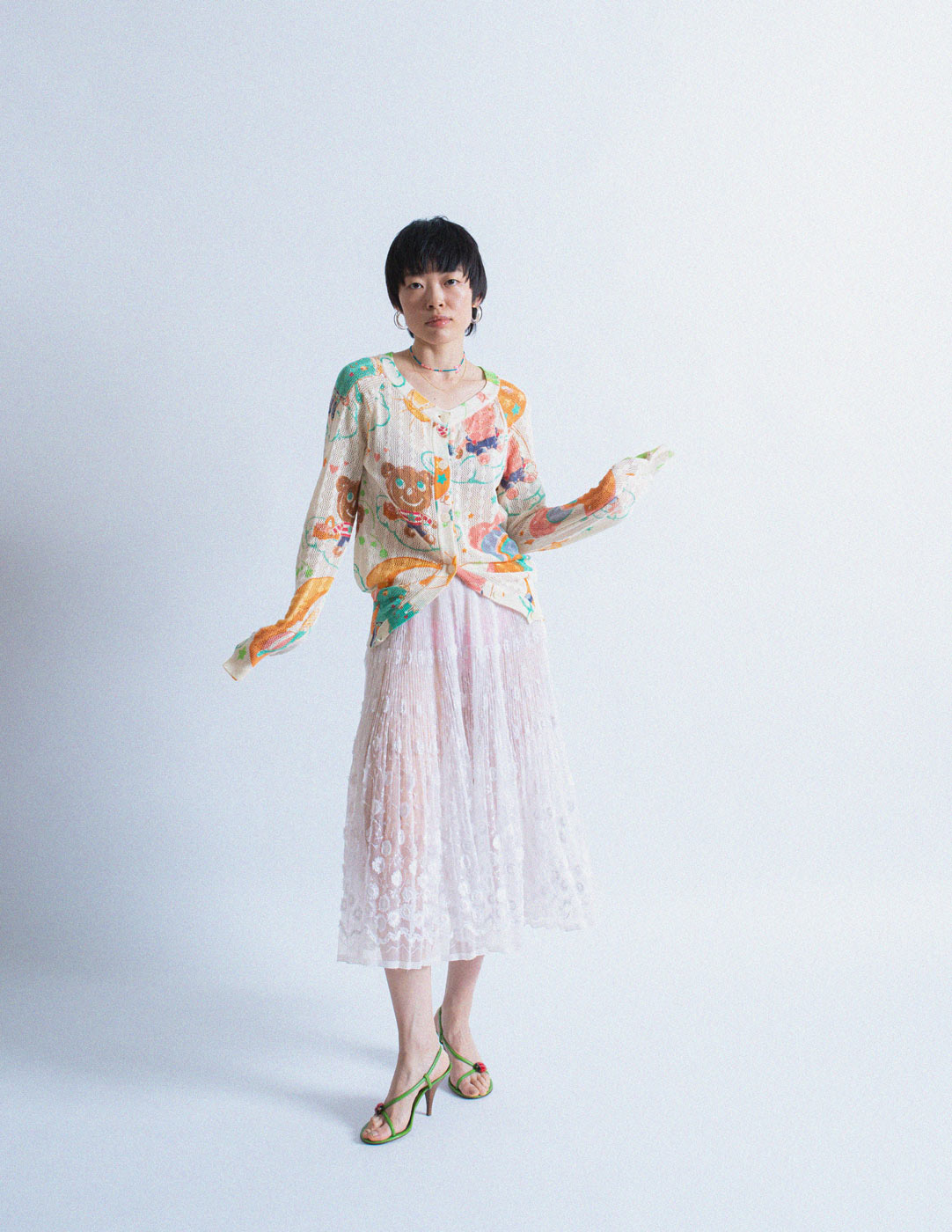 Comme des Garçons embroidered lace pleated skirt