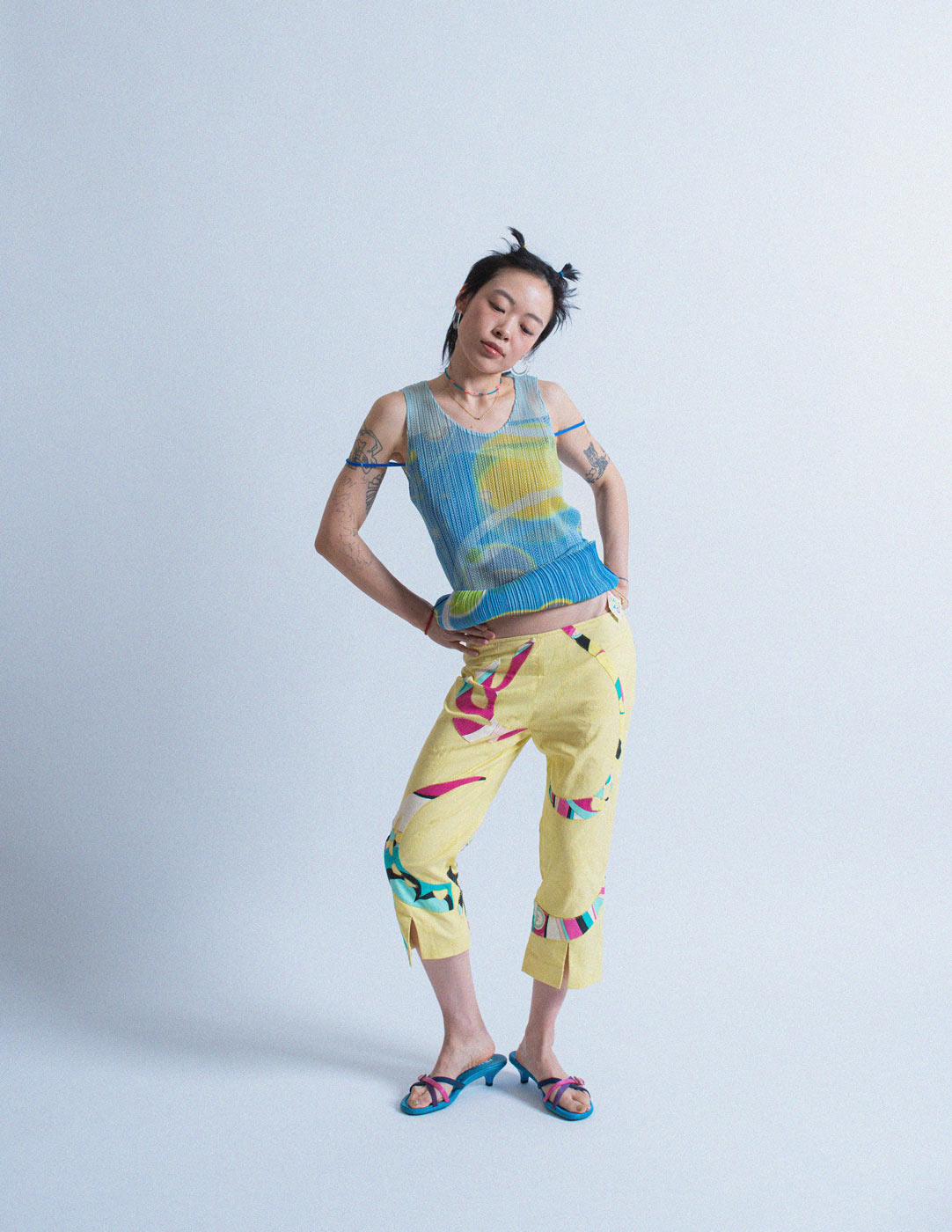 Pleats Please planet print pleated layered tank