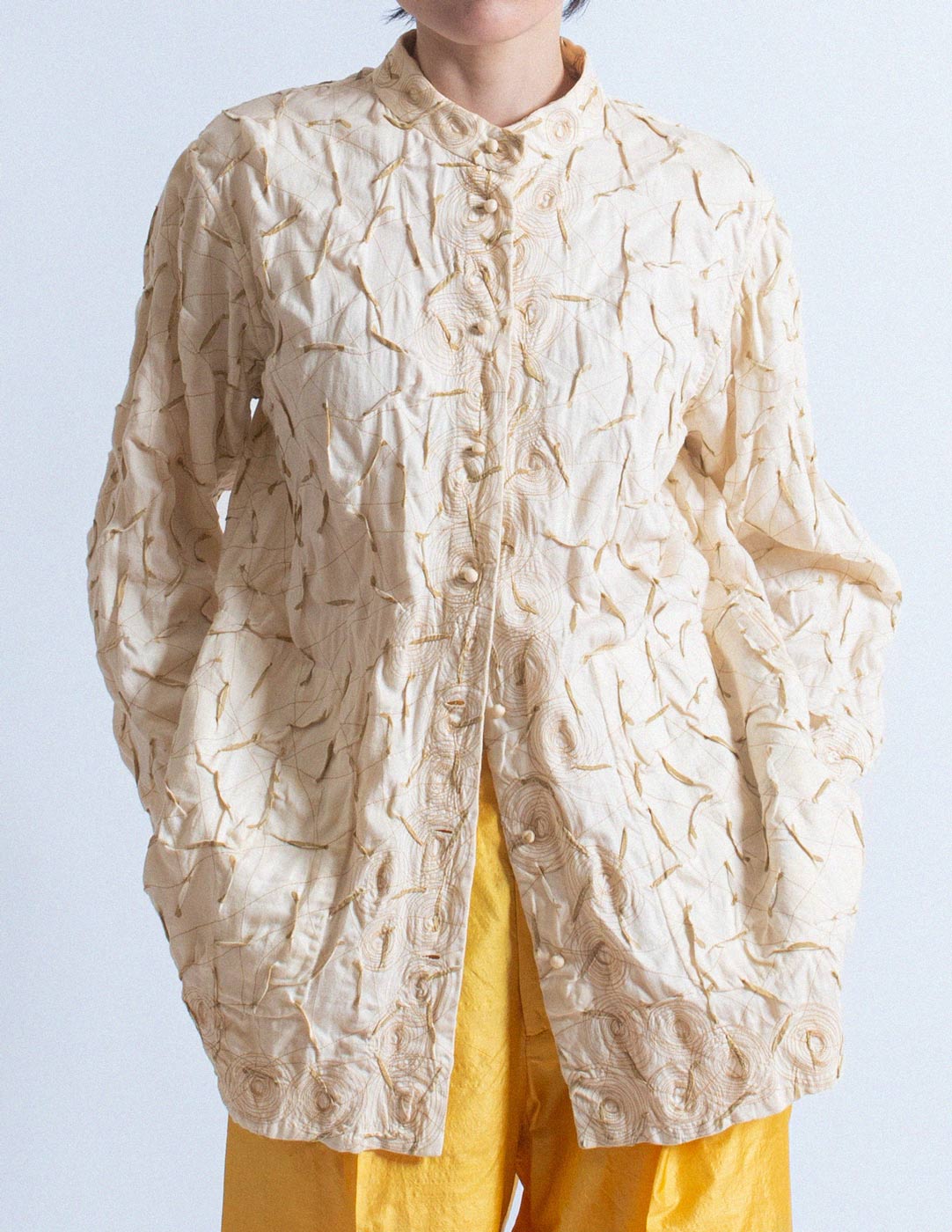 Issey Miyake HaaT cream textured shirt jacket front detail