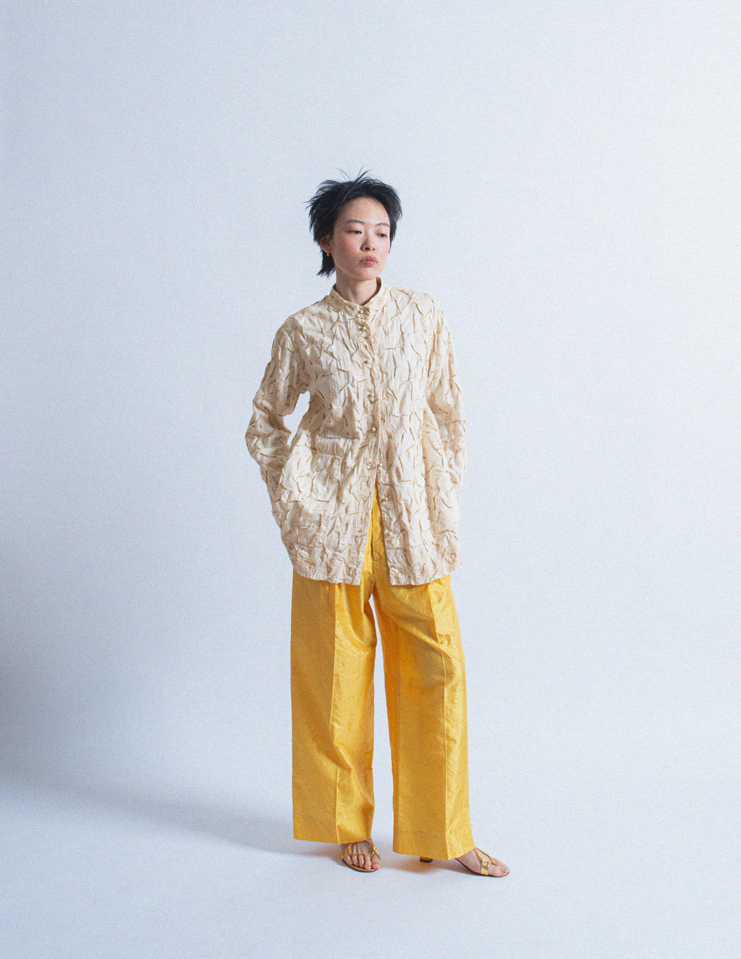 Romeo Gigli vintage marigold high waisted silk trousers