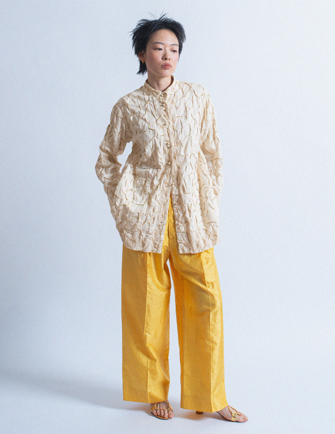 Issey Miyake HaaT cream textured shirt jacket
