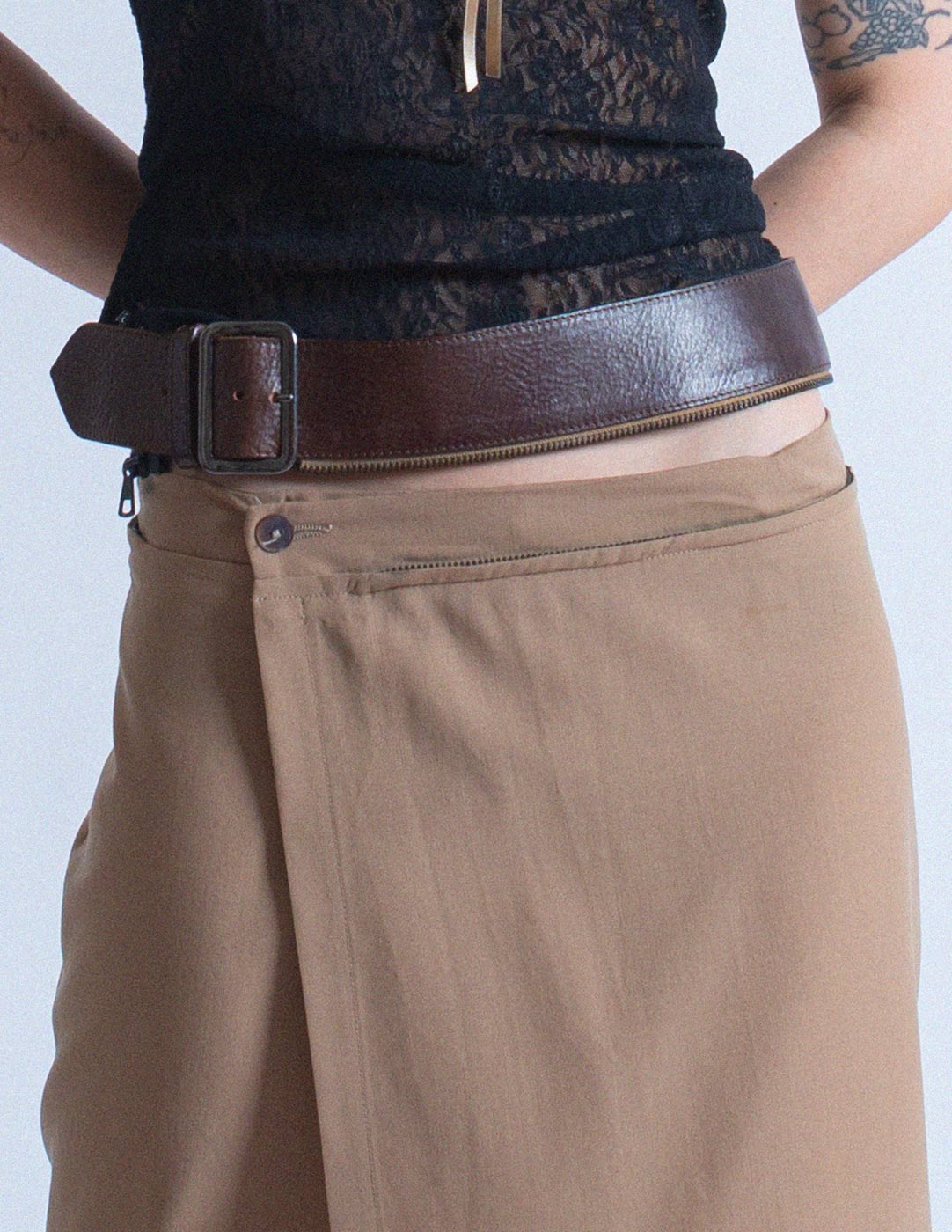 Jean Paul Gaultier vintage wrap skirt with zipped leather belt detail