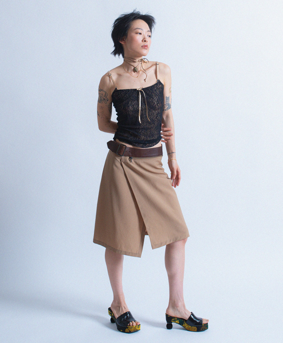 Jean Paul Gaultier vintage wrap skirt with zipped leather belt