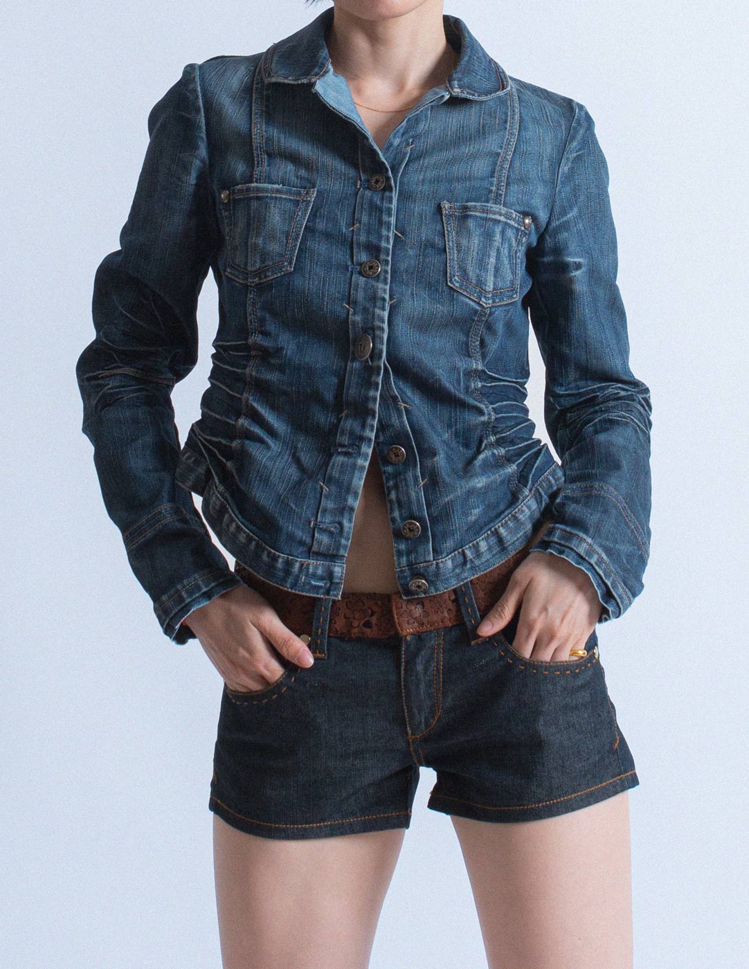 Marithé+François Girbaud cropped denim jacket front detail