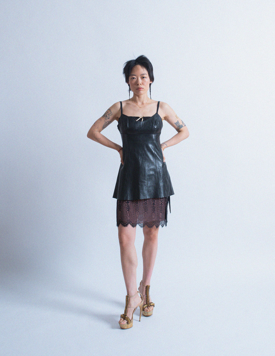 Plein Sud vintage black leather mini dress