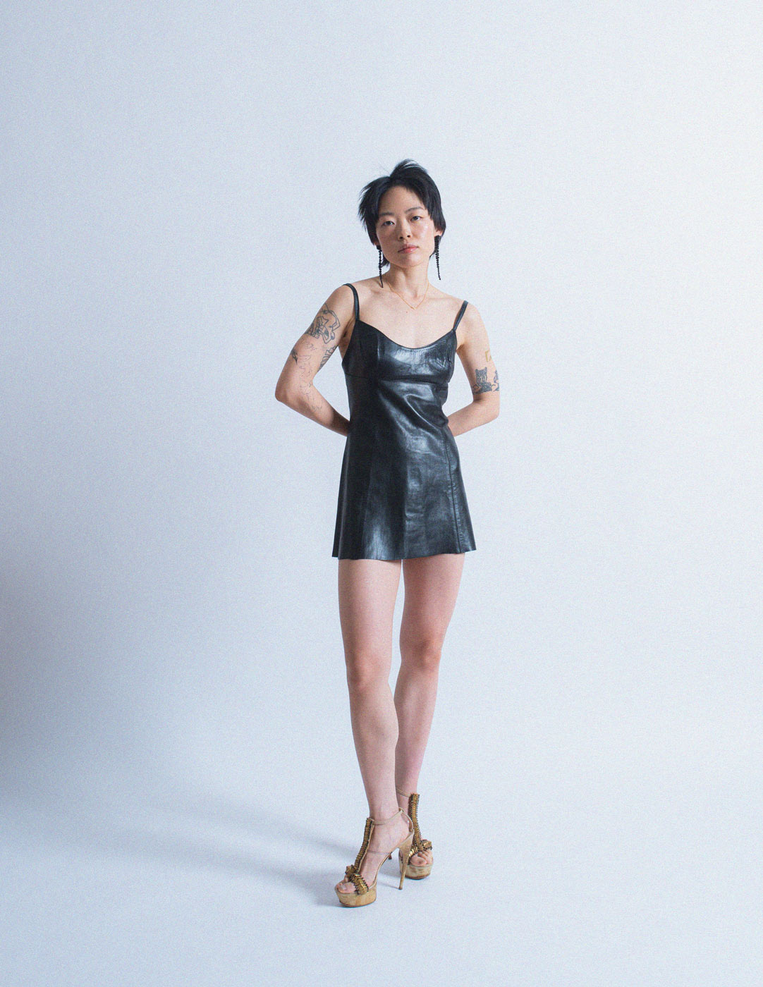 Plein Sud vintage black leather mini dress