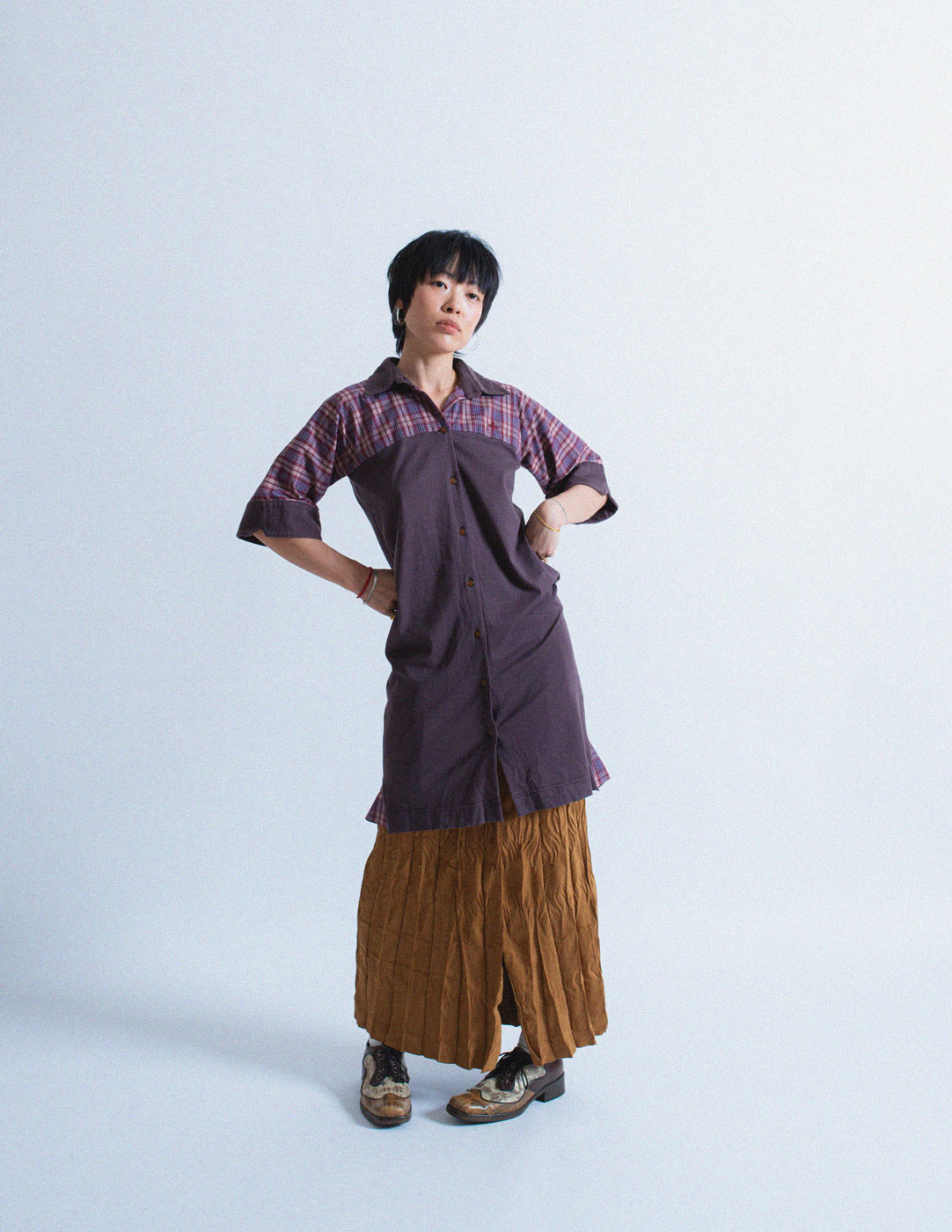 Vivienne Westwood dusty purple plaid cotton shirt dress