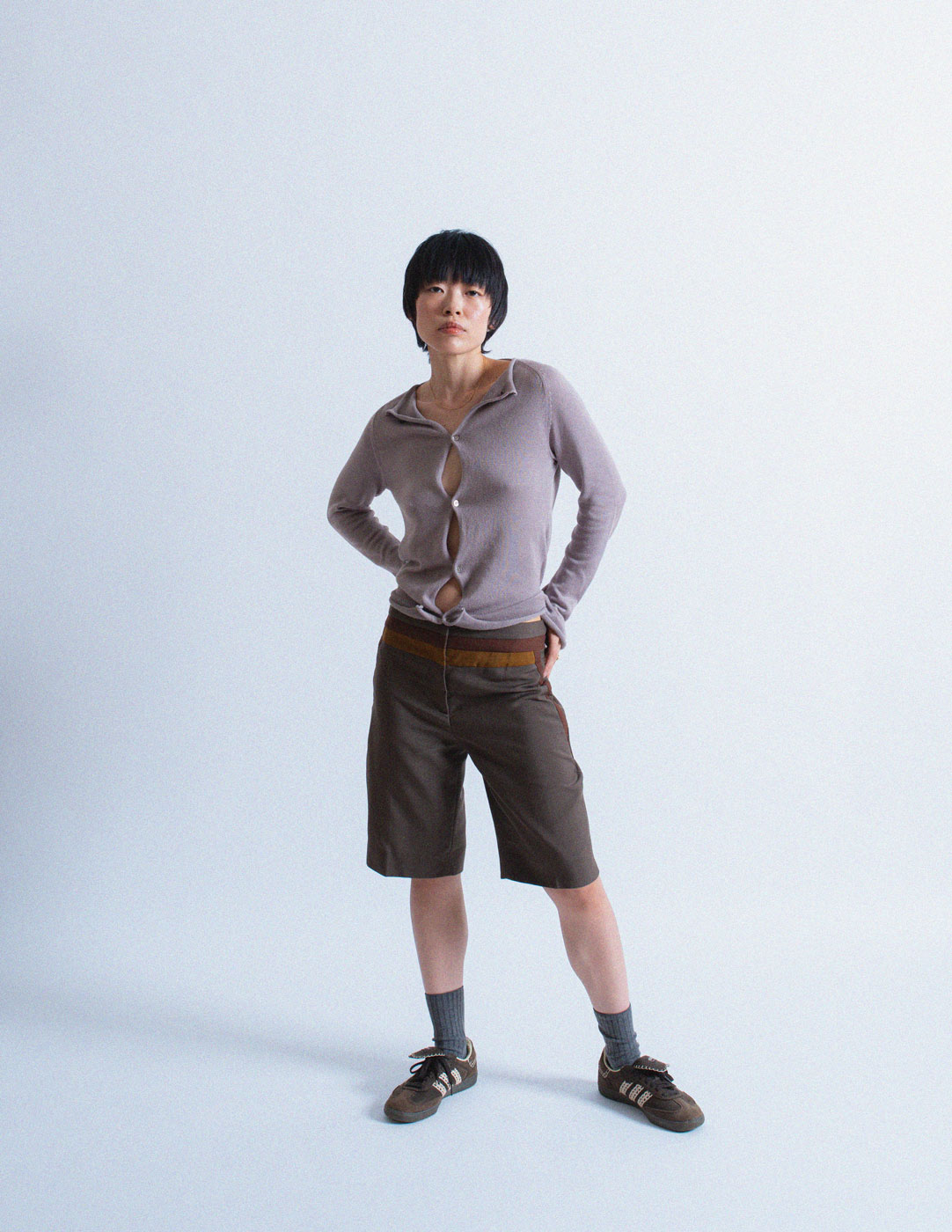 Prada gray mohair and wool Bermuda shorts