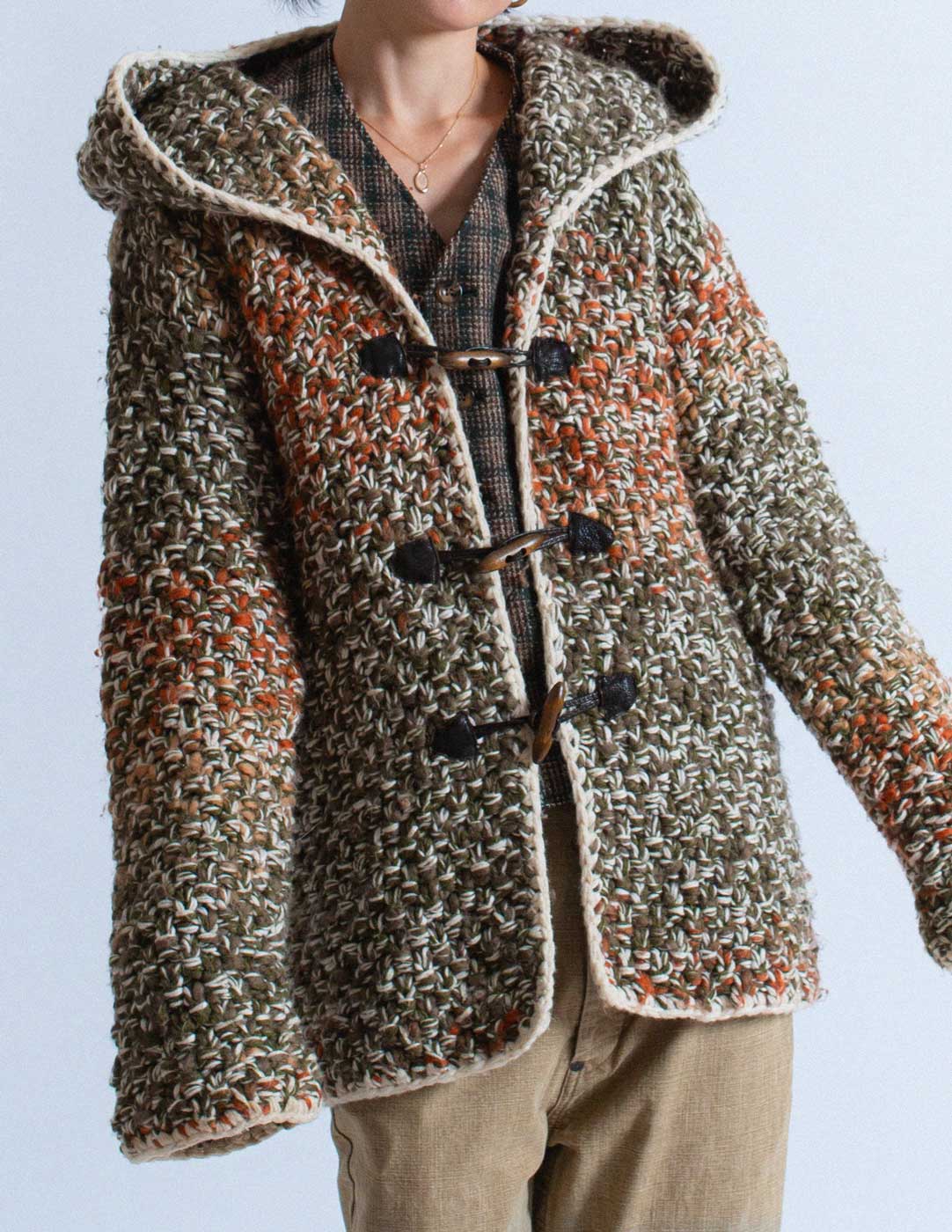 D&G toggle button sweater coat with hood front detail
