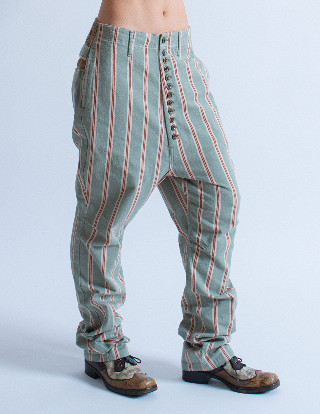 Kapital striped cotton pants front detail