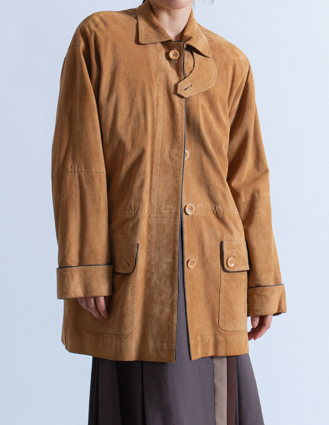 Loewe vintage camel suede jacket front detail