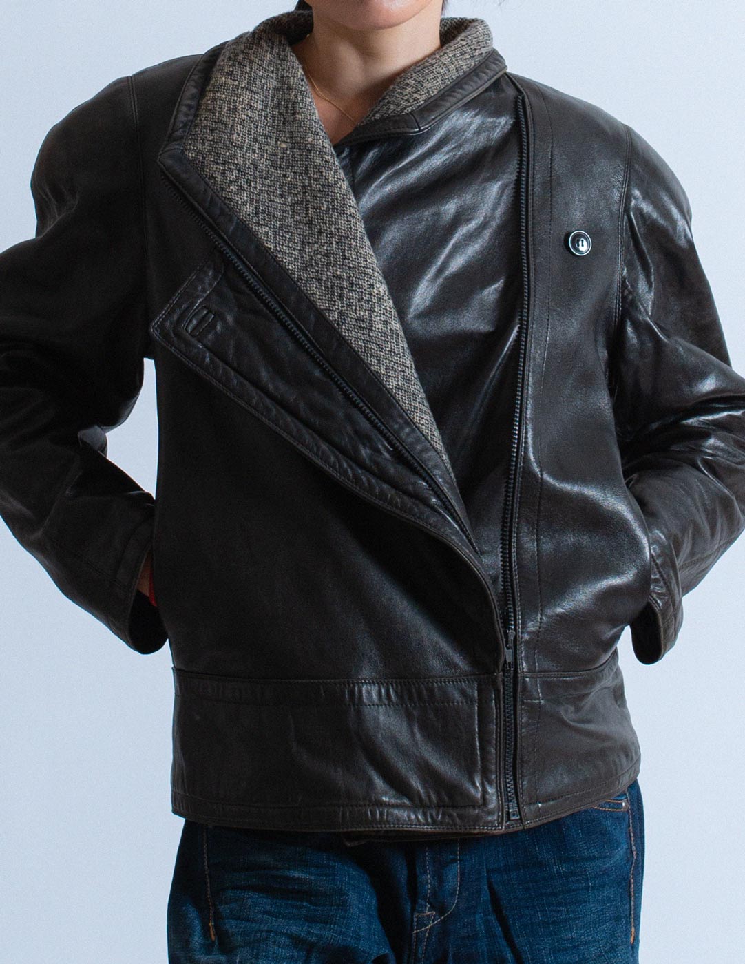 Gianni Versace vintage leather moto jacket detail