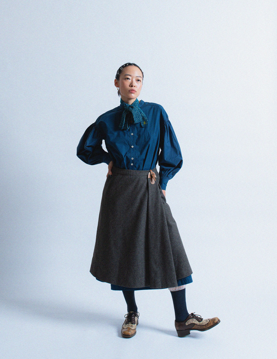 Hermès vintage charcoal gray wool wrap skirt