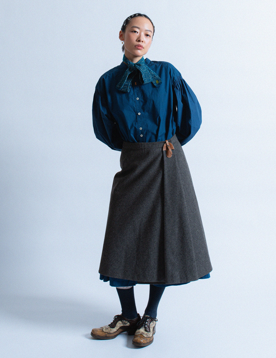 Hermès vintage charcoal gray wool wrap skirt