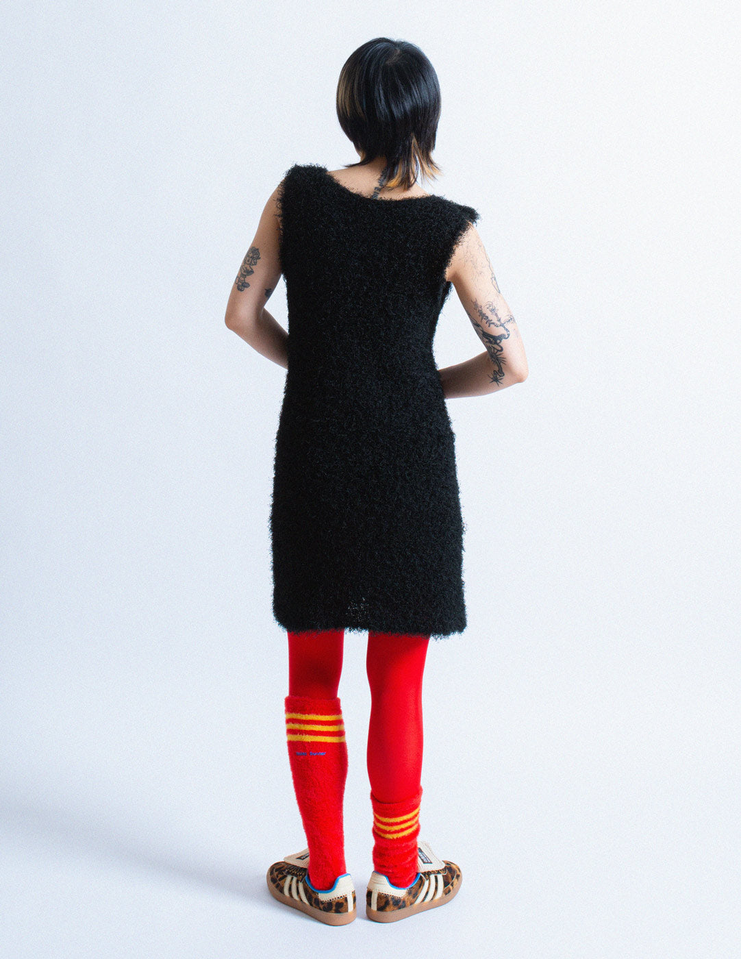 Issey Miyake black fuzzy dress back view