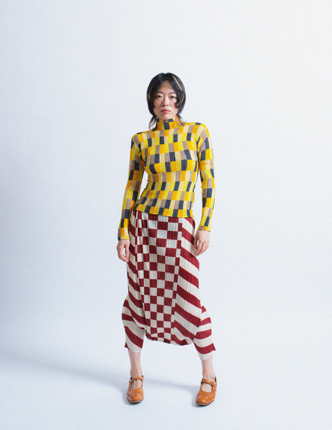 Pleats Please vintage red and white checkered harem