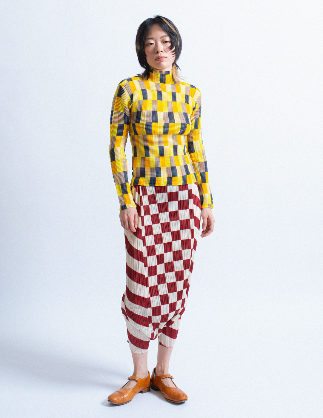 Pleats Please vintage red and white checkered harem