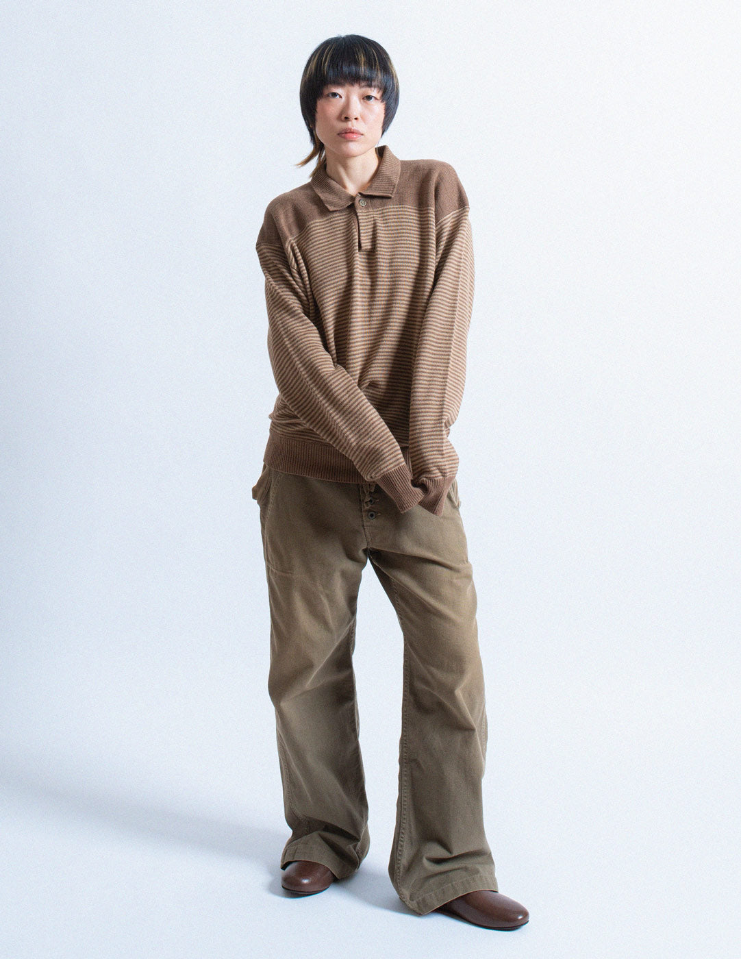 Issey Miyake vintage brown striped polo sweater