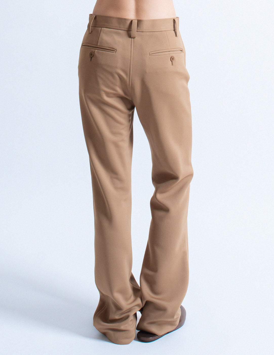 Issey Miyake camel tone long blazer and trousers set trousers detail