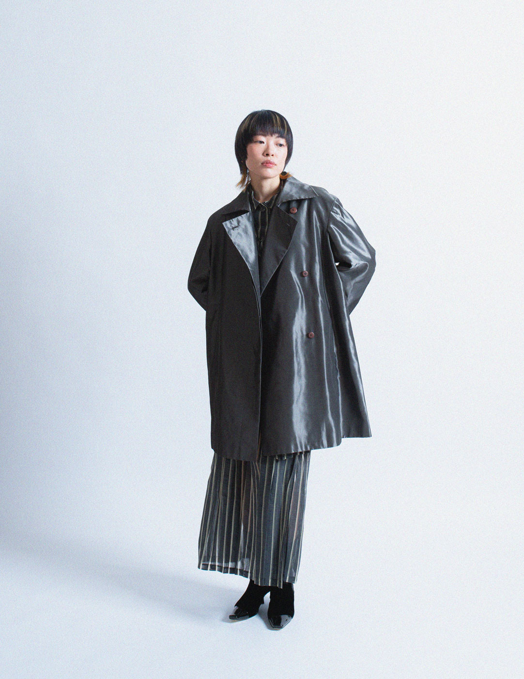 Issey Miyake iridescent slate swing coat