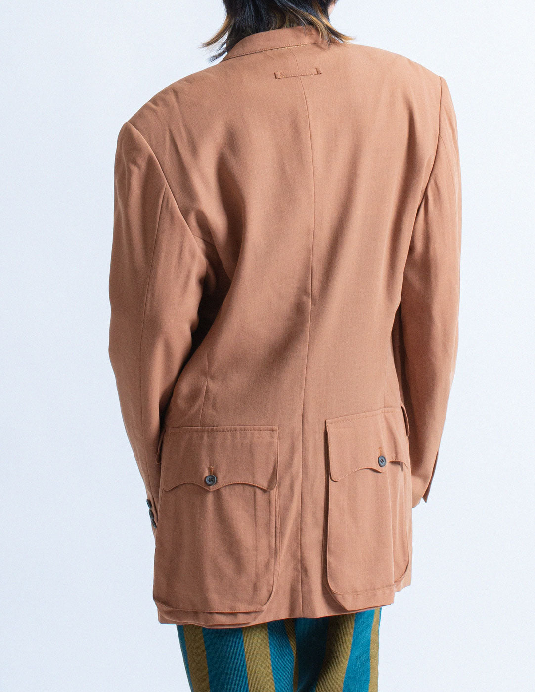 Jean Paul Gaultier vintage camel wool blazer with oversized back pockets back detail