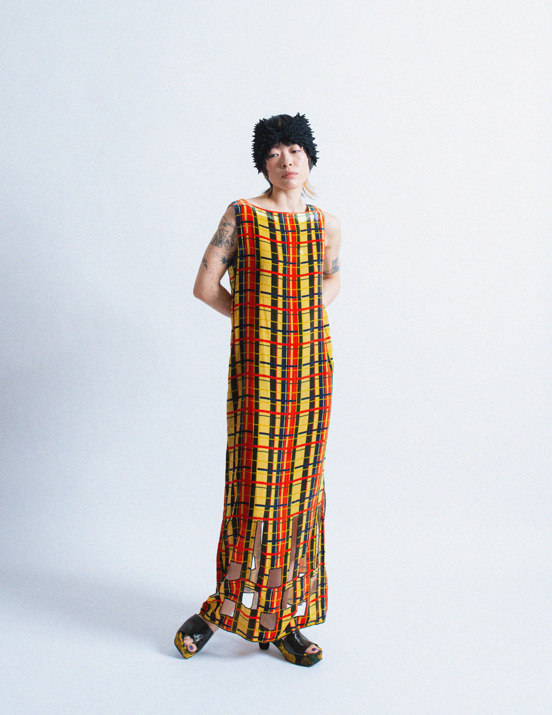 Jean Paul Gaultier vintage plaid velvet maxi dress with cutouts
