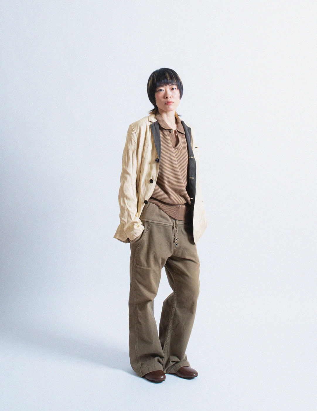 Issey Miyake vintage brown striped polo sweater