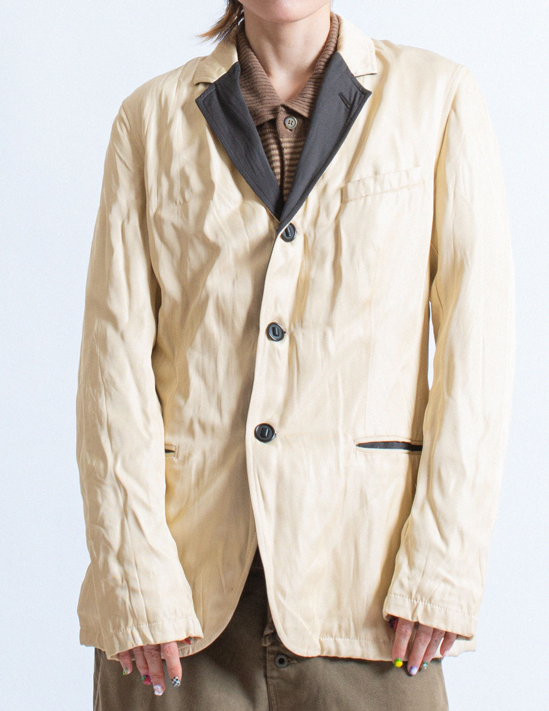 Jean Paul Gaultier vintage champagne tuxedo style blazer front detail