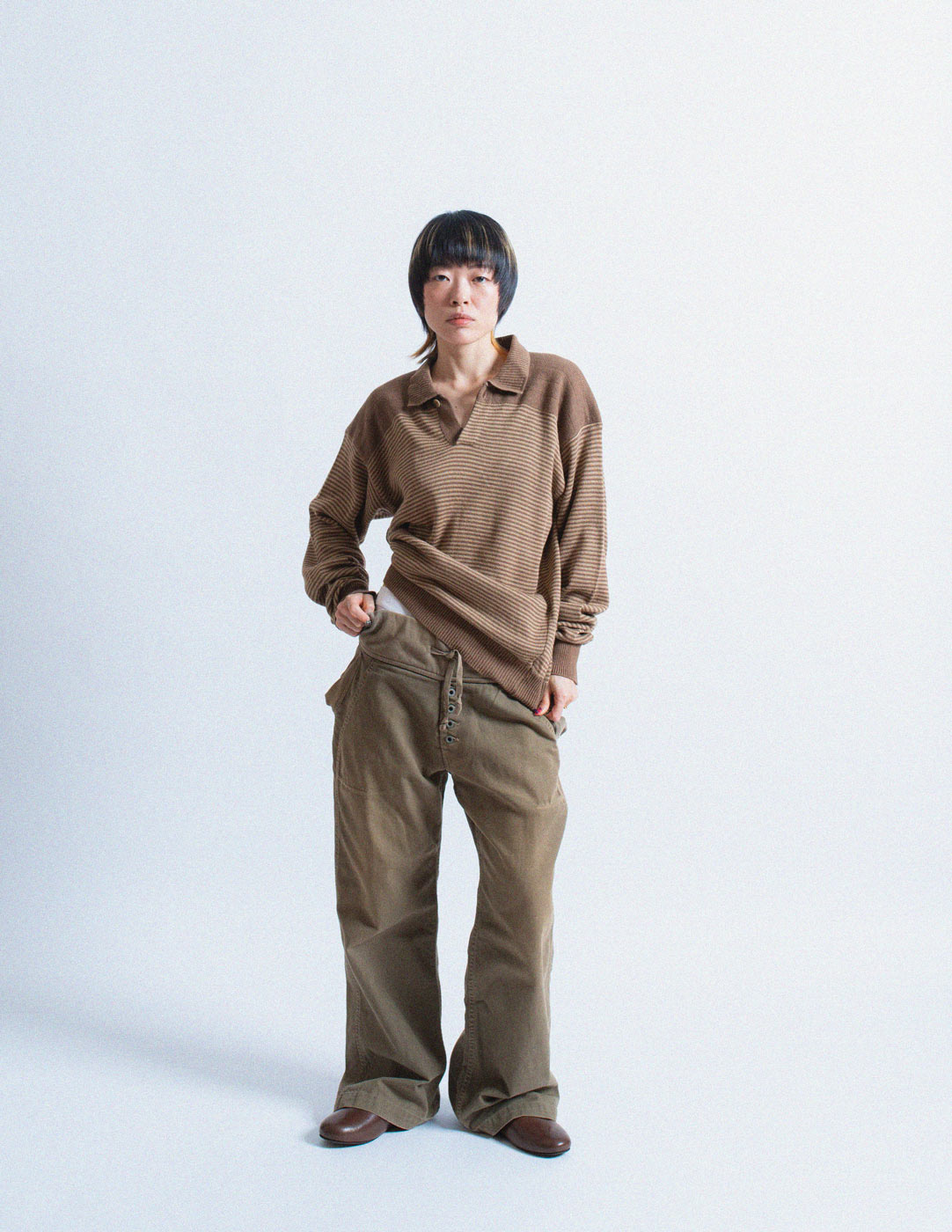 Issey Miyake vintage brown striped polo sweater