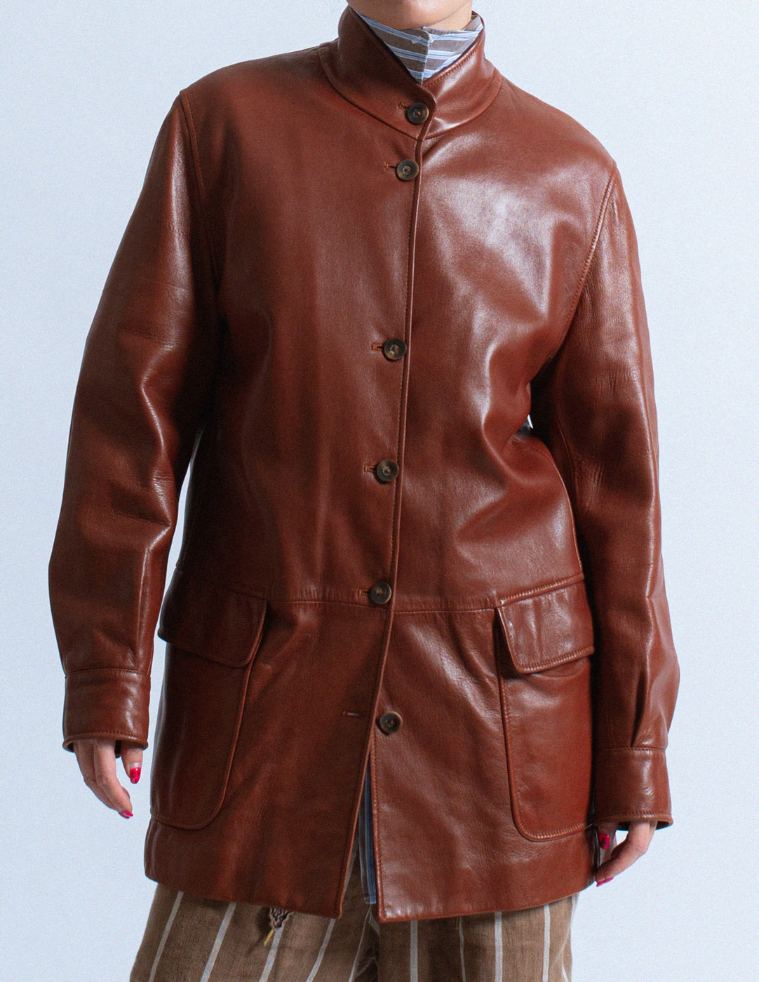 Loro Piana amber lambskin jacket with cashmere lining detail