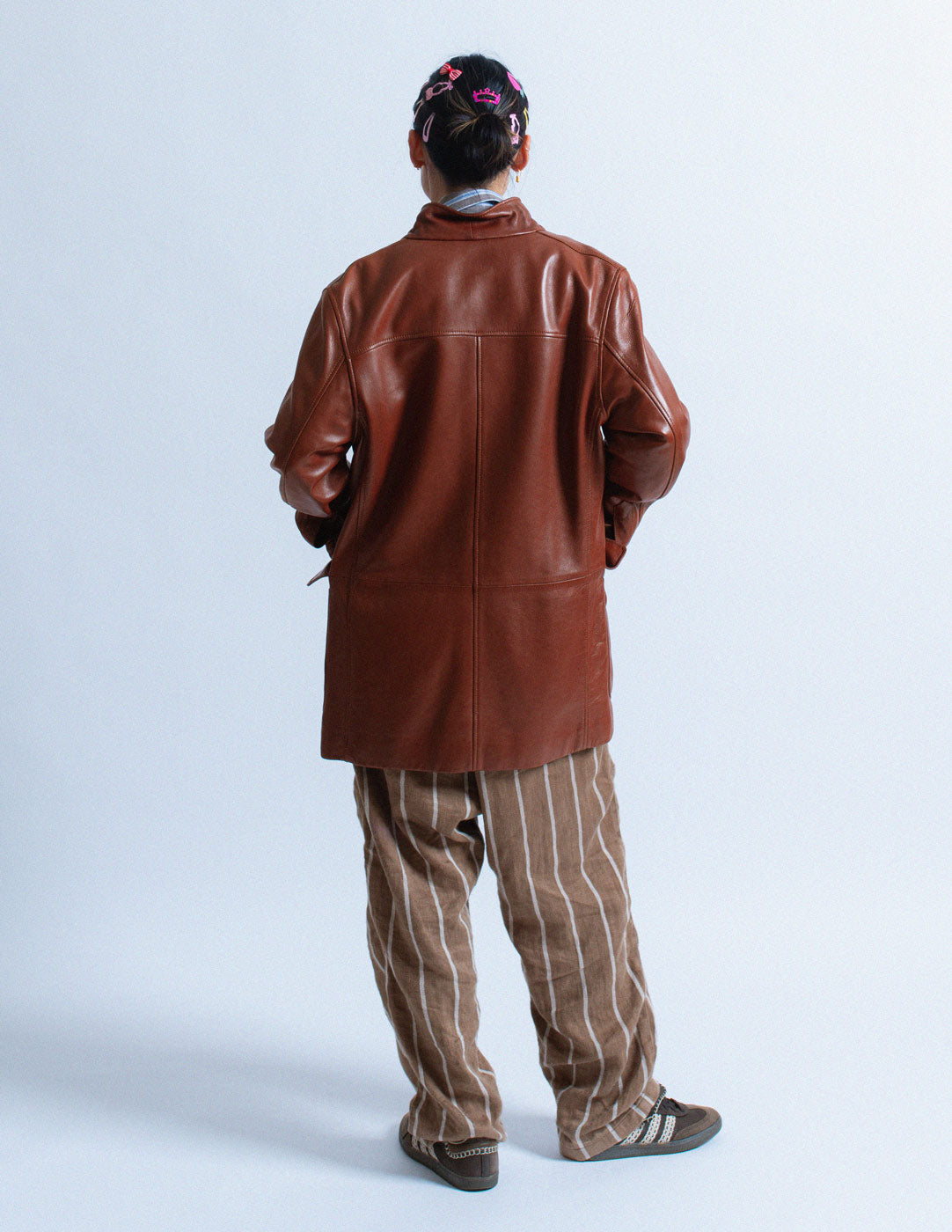 Loro Piana amber lambskin jacket with cashmere lining back view