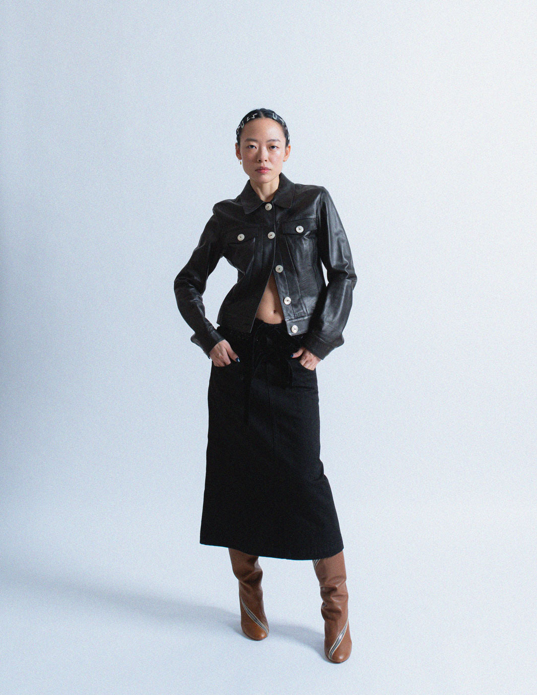 Gianfranco Ferré vintage black cropped leather jacket