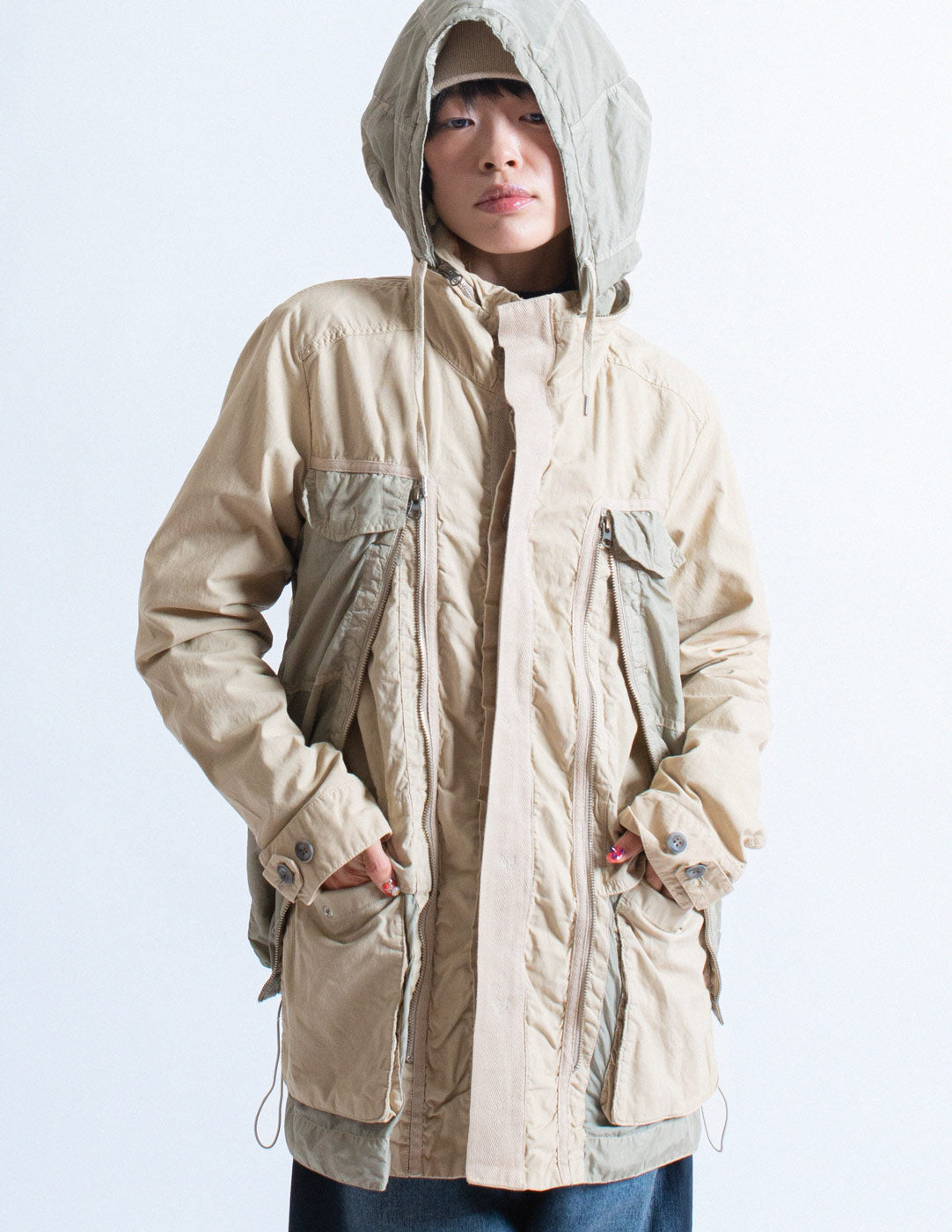 Marithé+François Girbaud layered utility jacket front detail