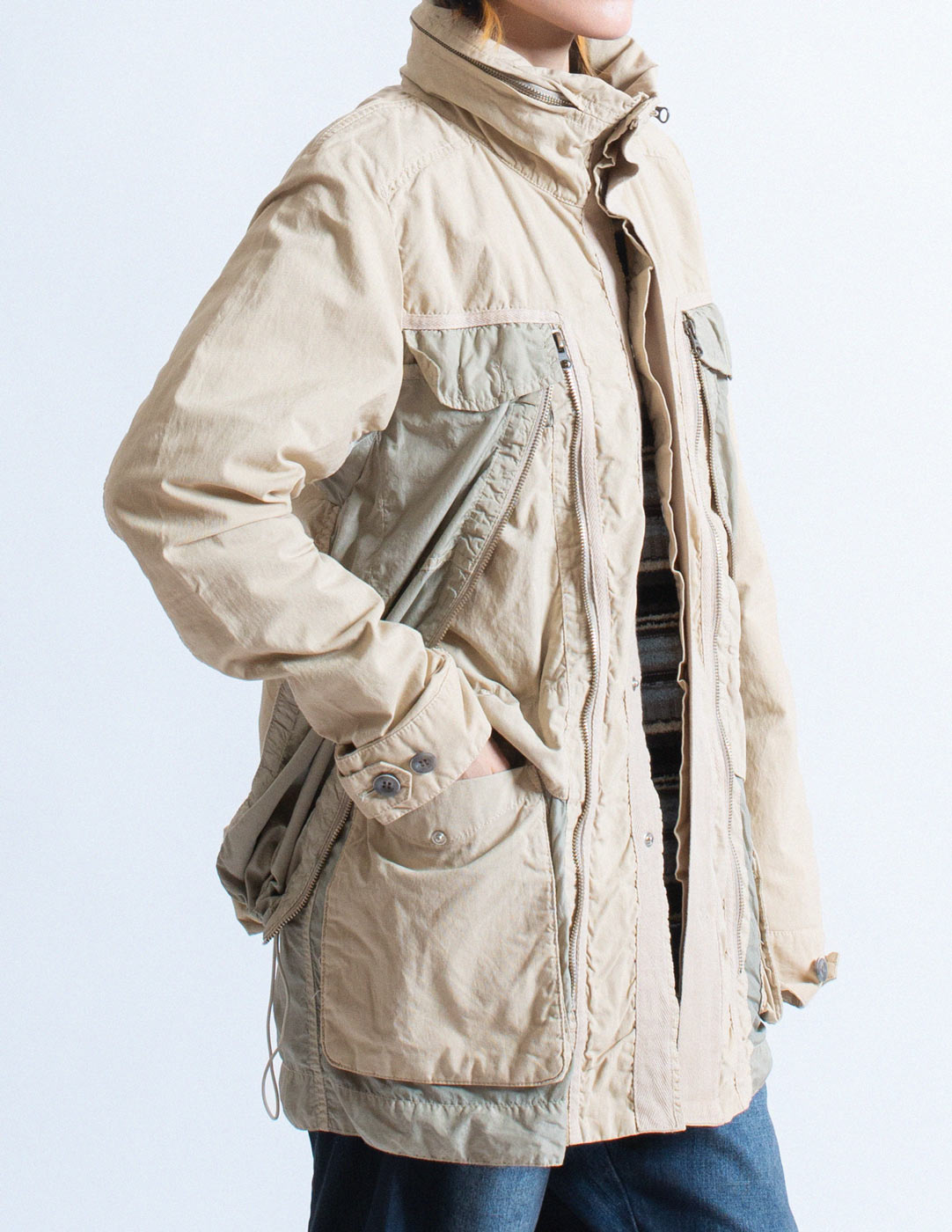 Marithé+François Girbaud layered utility jacket side detail