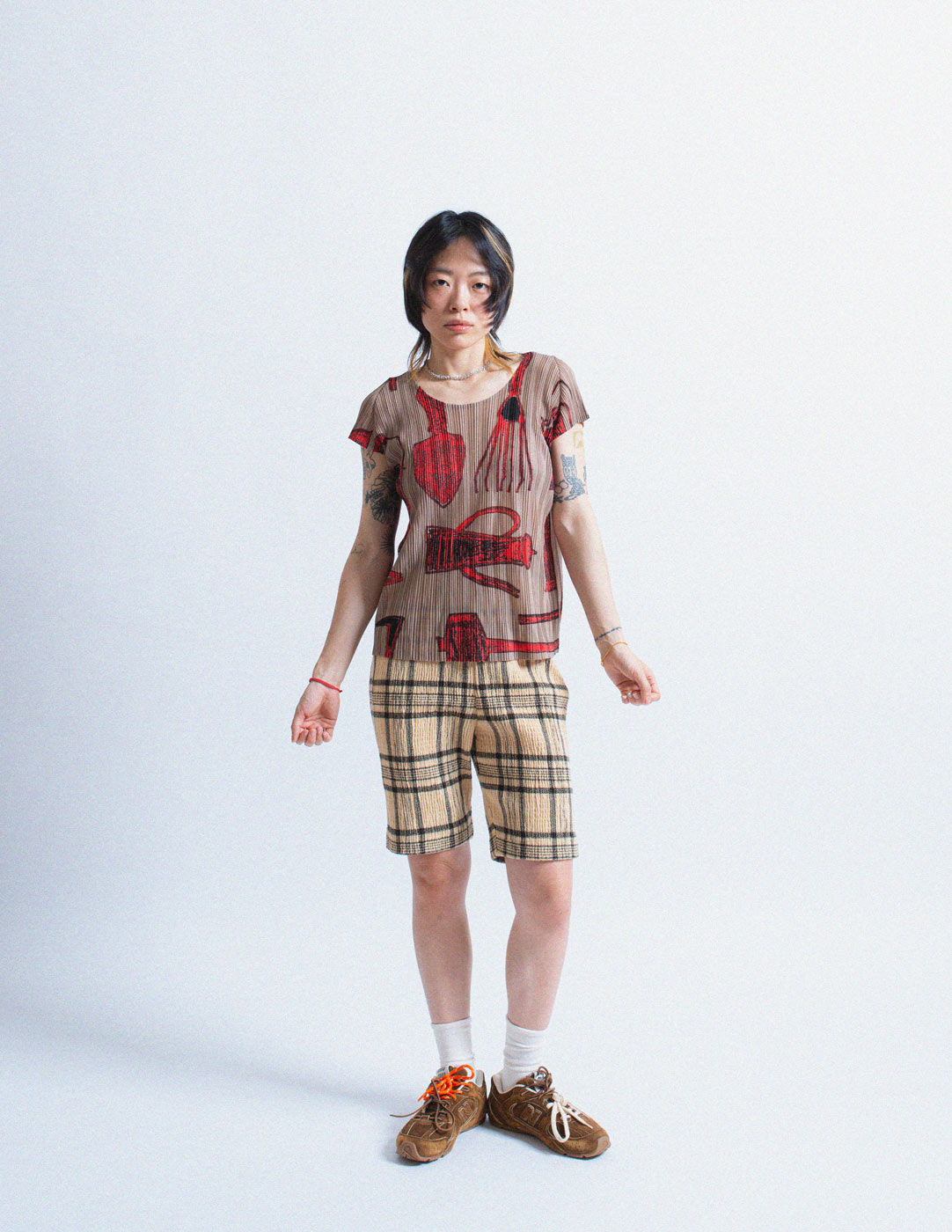 Pleats Please vintage pleated tee with farm tool illustrations
