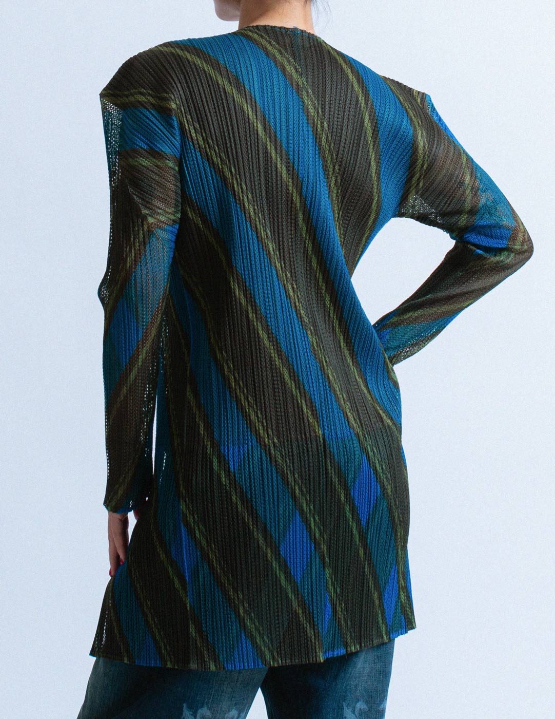 Pleats Please vintage diagonally striped layered pleated jacket back detail