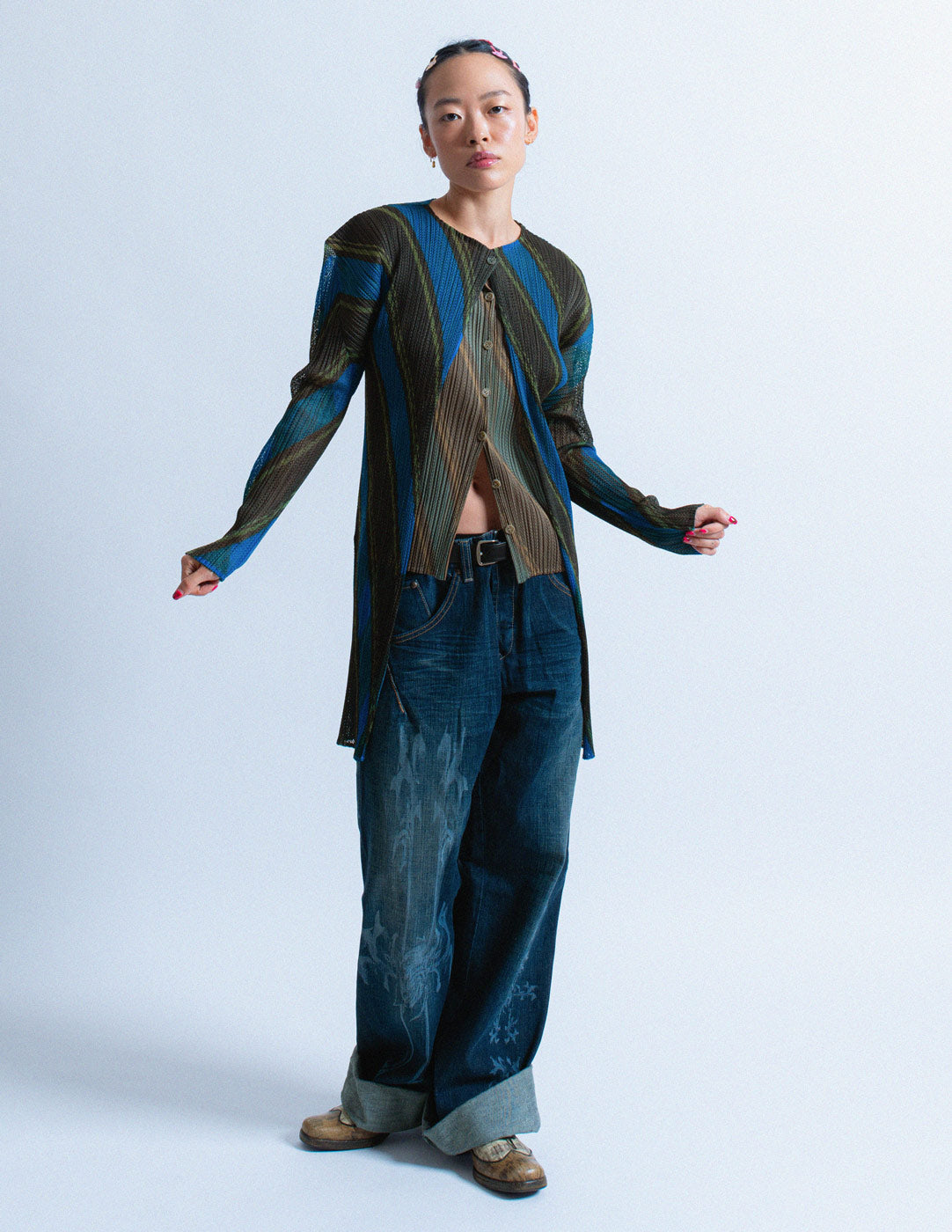 Pleats Please vintage diagonally striped layered pleated jacket