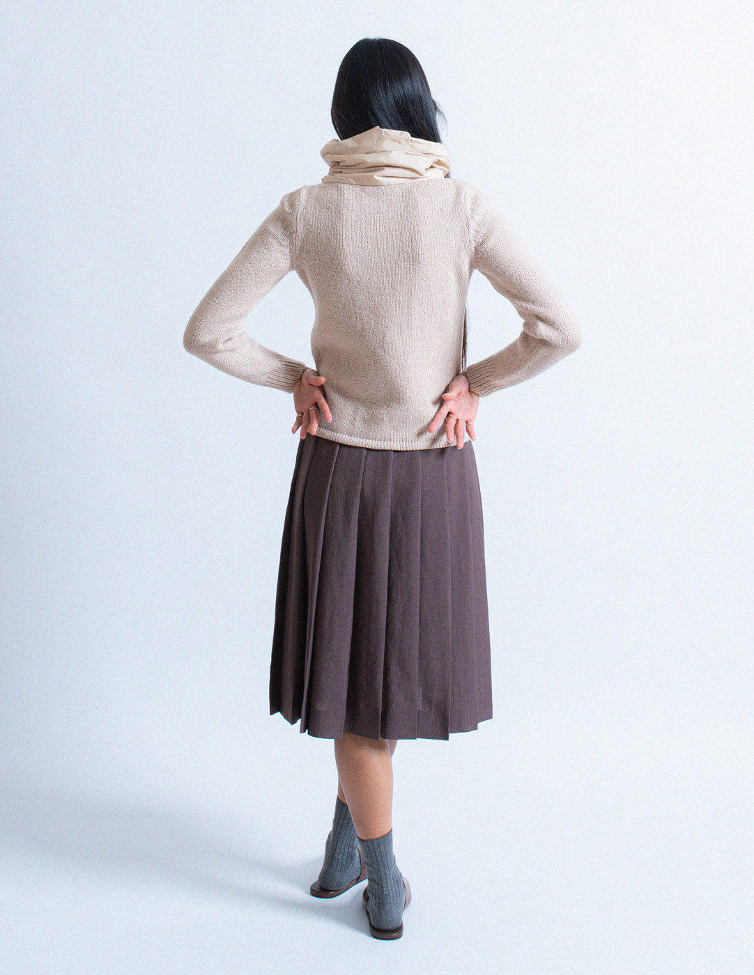 Prada puffy nylon turtleneck wool sweater back view