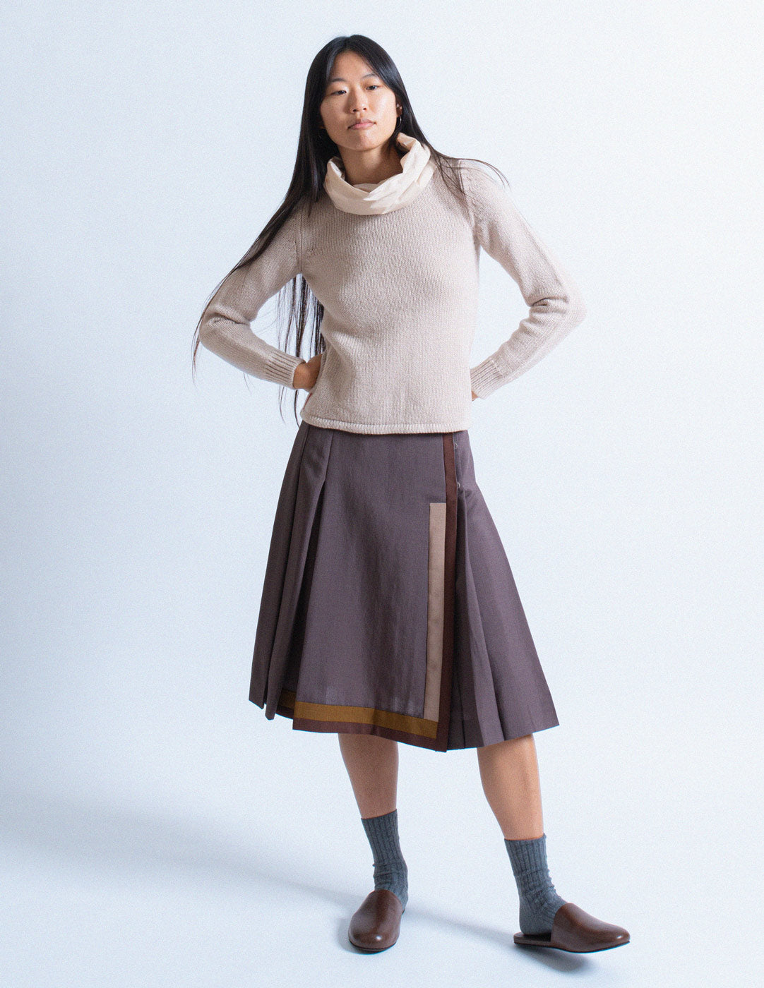 Prada puffy nylon turtleneck wool sweater