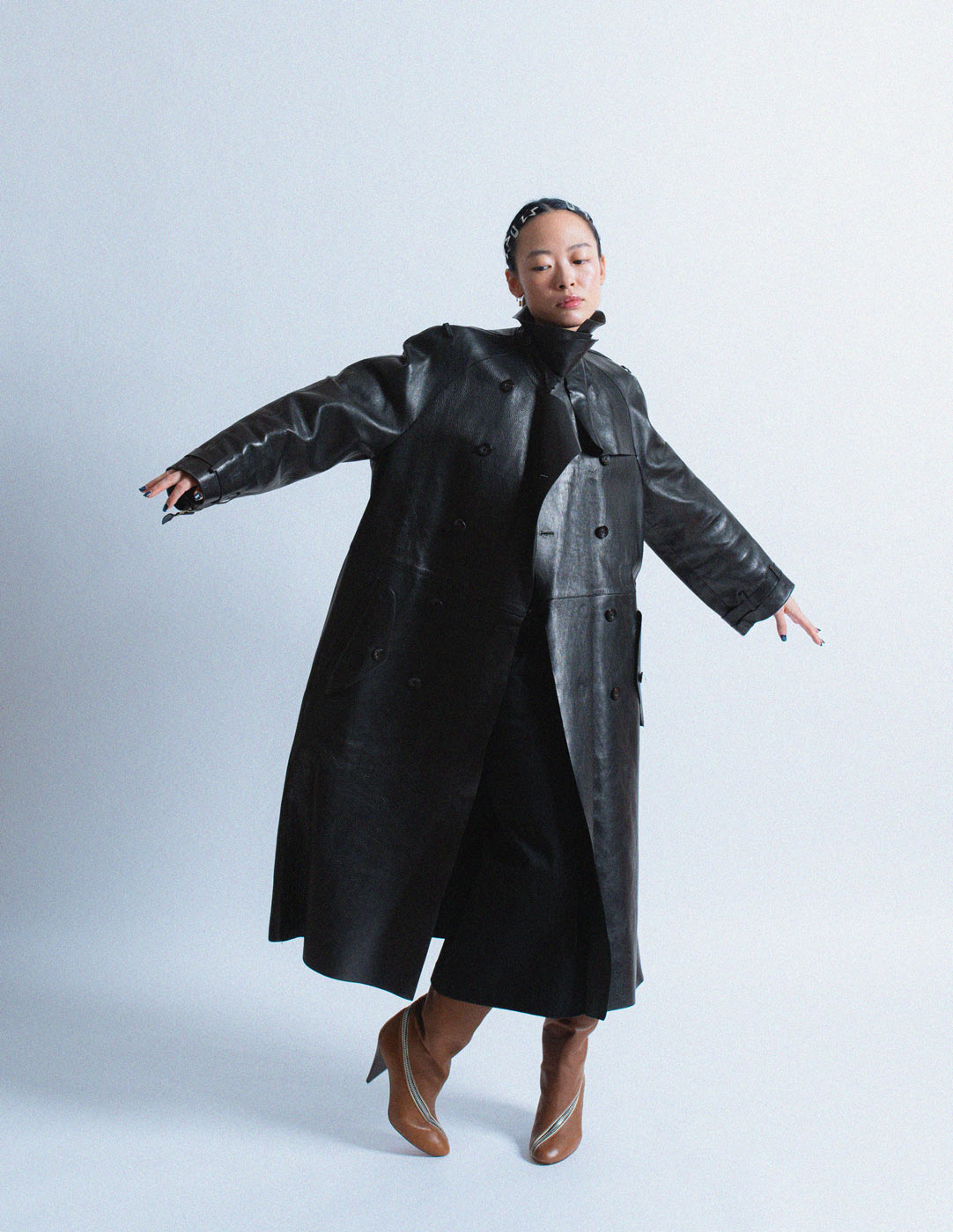 Gucci vintage black leather trench coat
