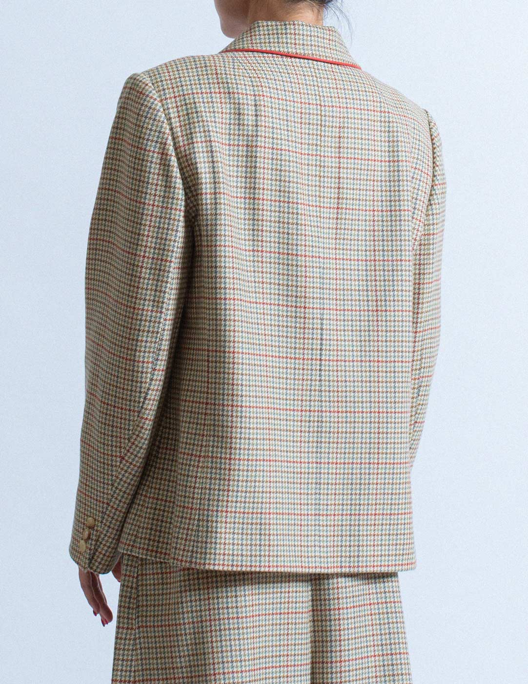 vintage multi-colored houndstooth wool skirt suit