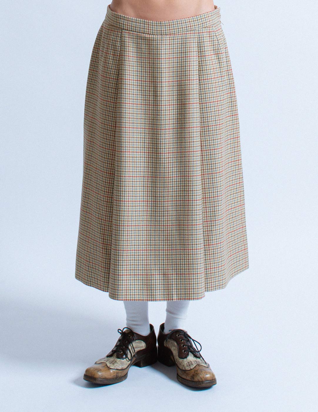 vintage multi-colored houndstooth wool skirt suit