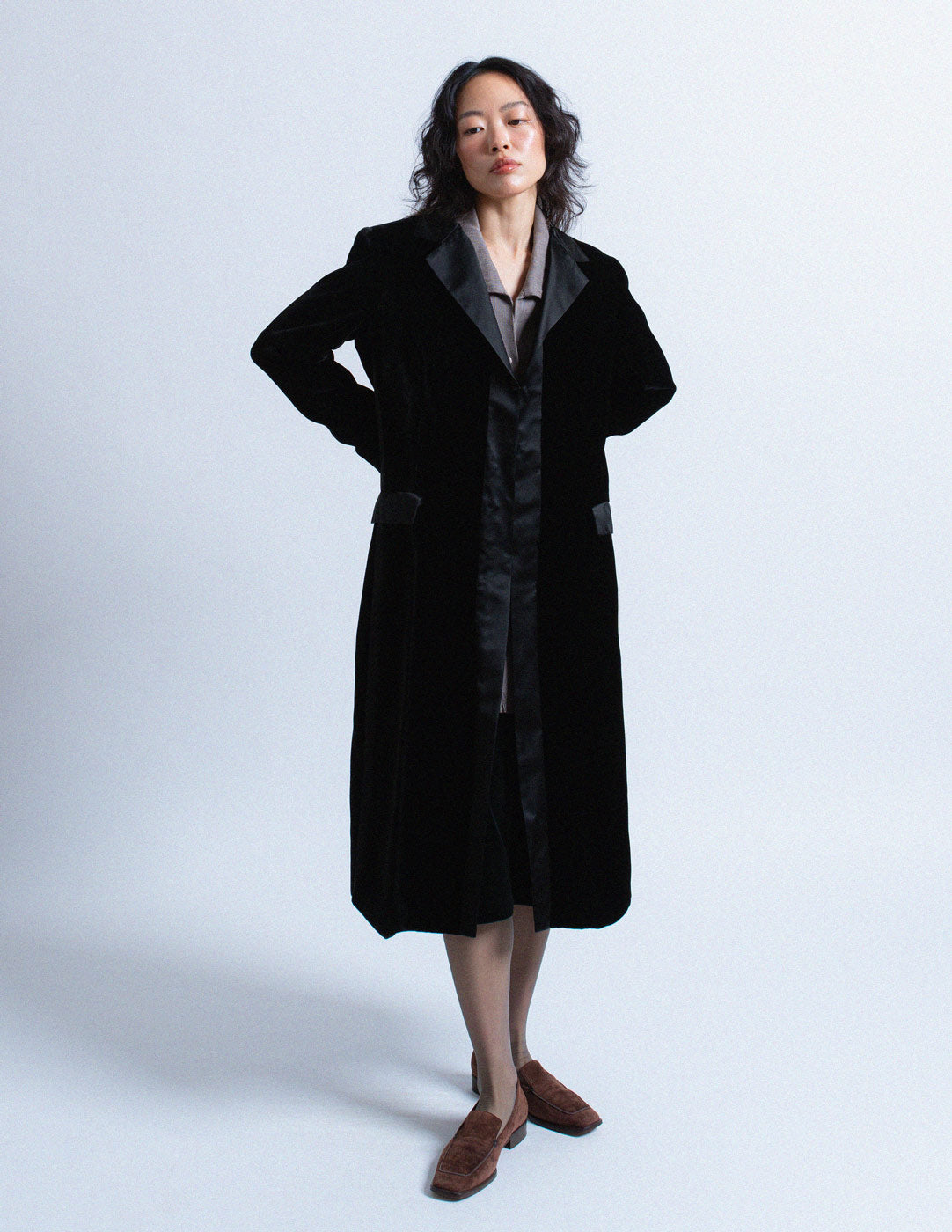 Blumarine black velvet coat with satin trim